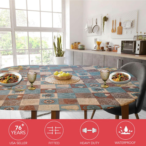 Covers For The Home global coffee pattern oval table cover shields the table from spills.
