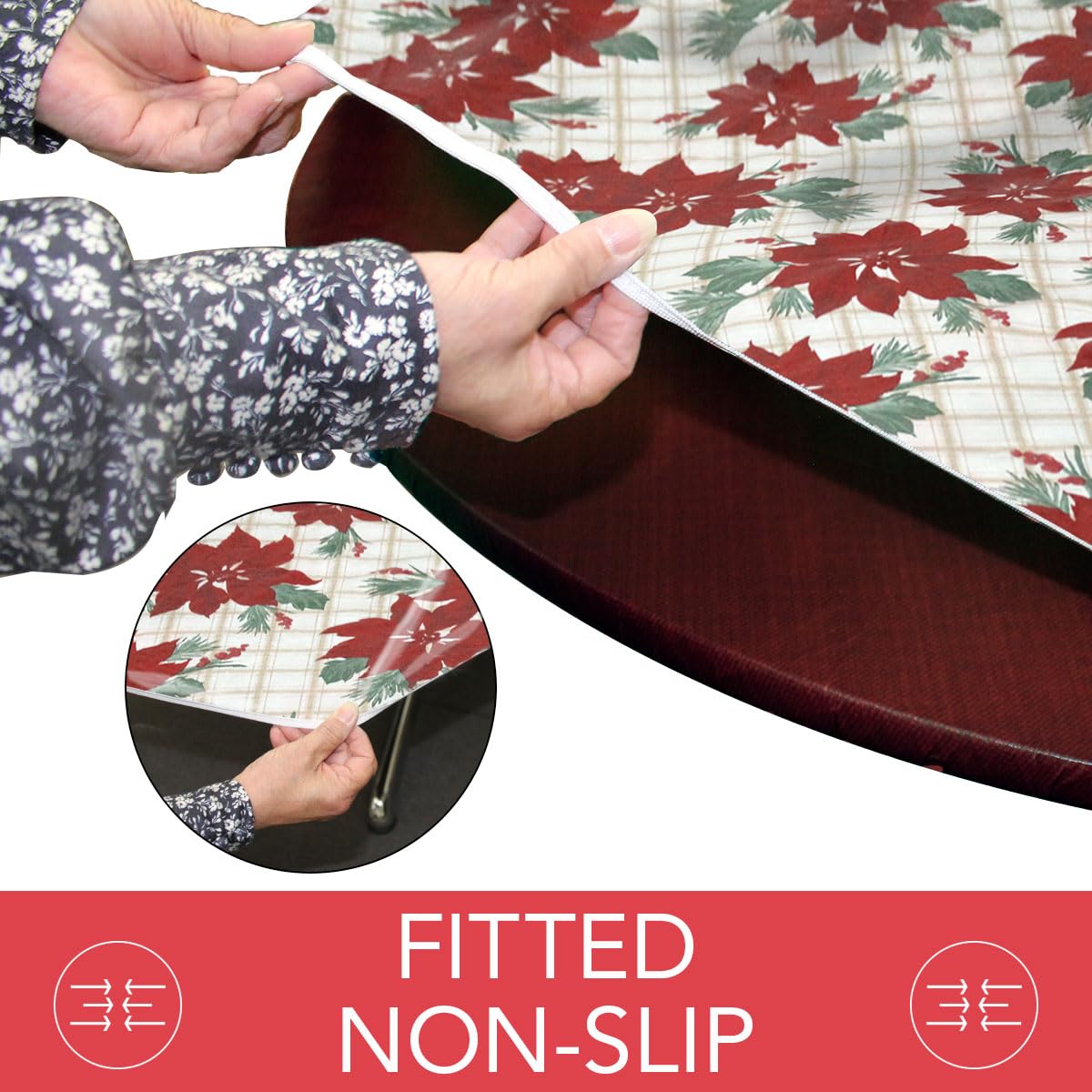 Covers For The Home soft polyester backing and waterproof vinyl surface protect tables during meals.