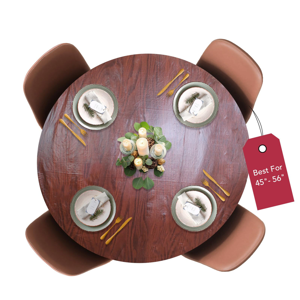 Covers For The Home woodgrain mahogany round table cover protects surfaces from spills