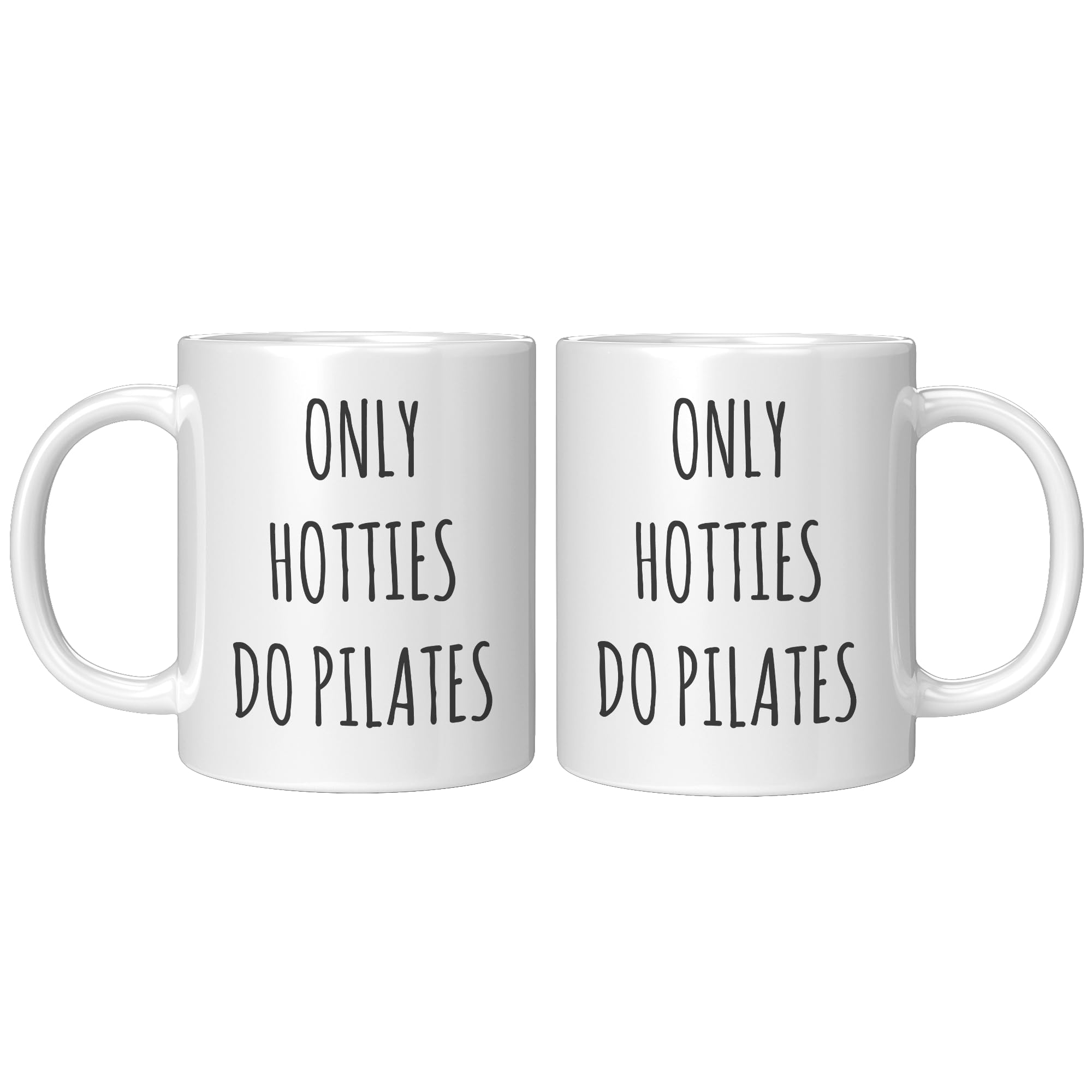 Coveted Goods Pilates Mug side view, left-handed readability with double-sided print.