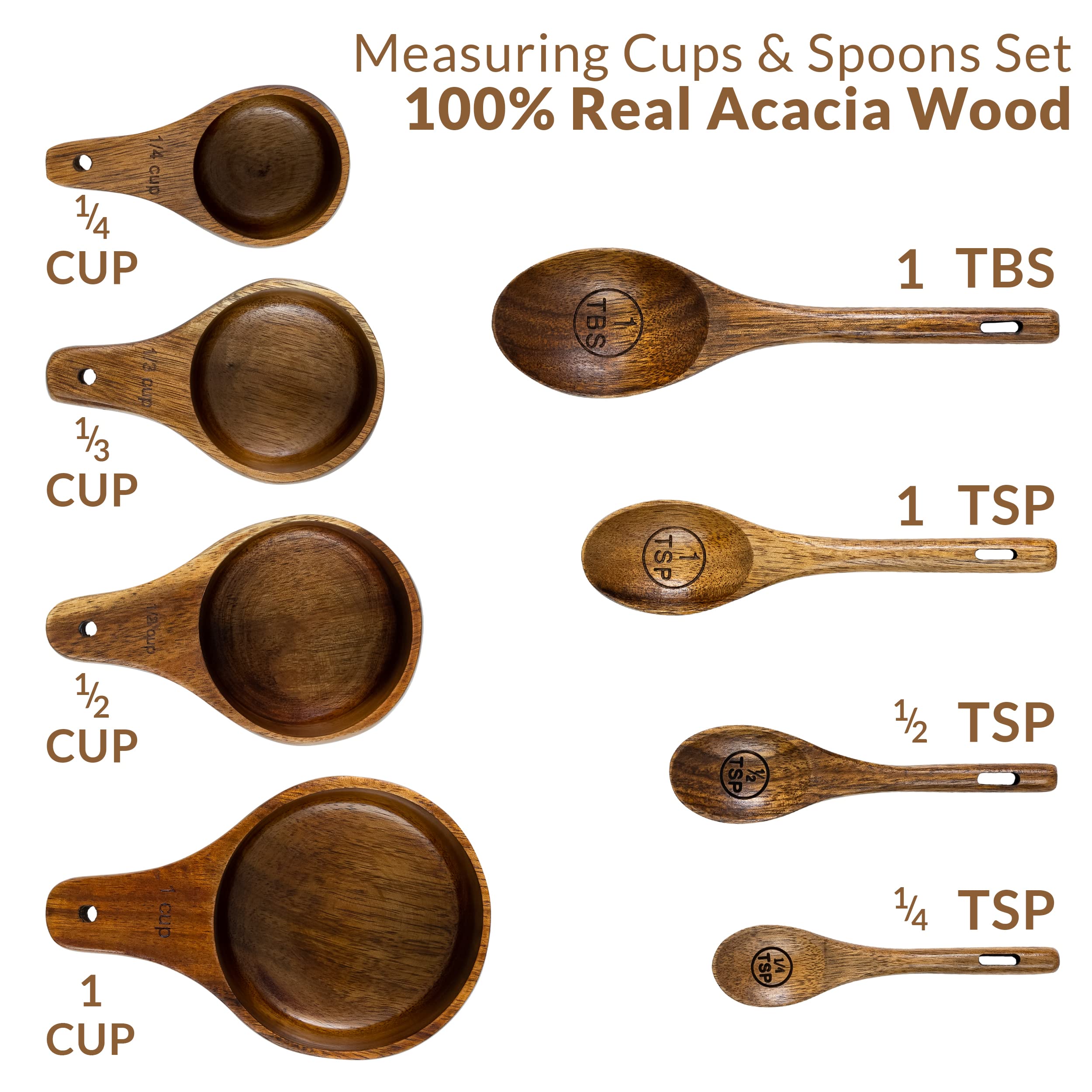 Covie wooden half-cup measuring cup in acacia wood, precise scooping.