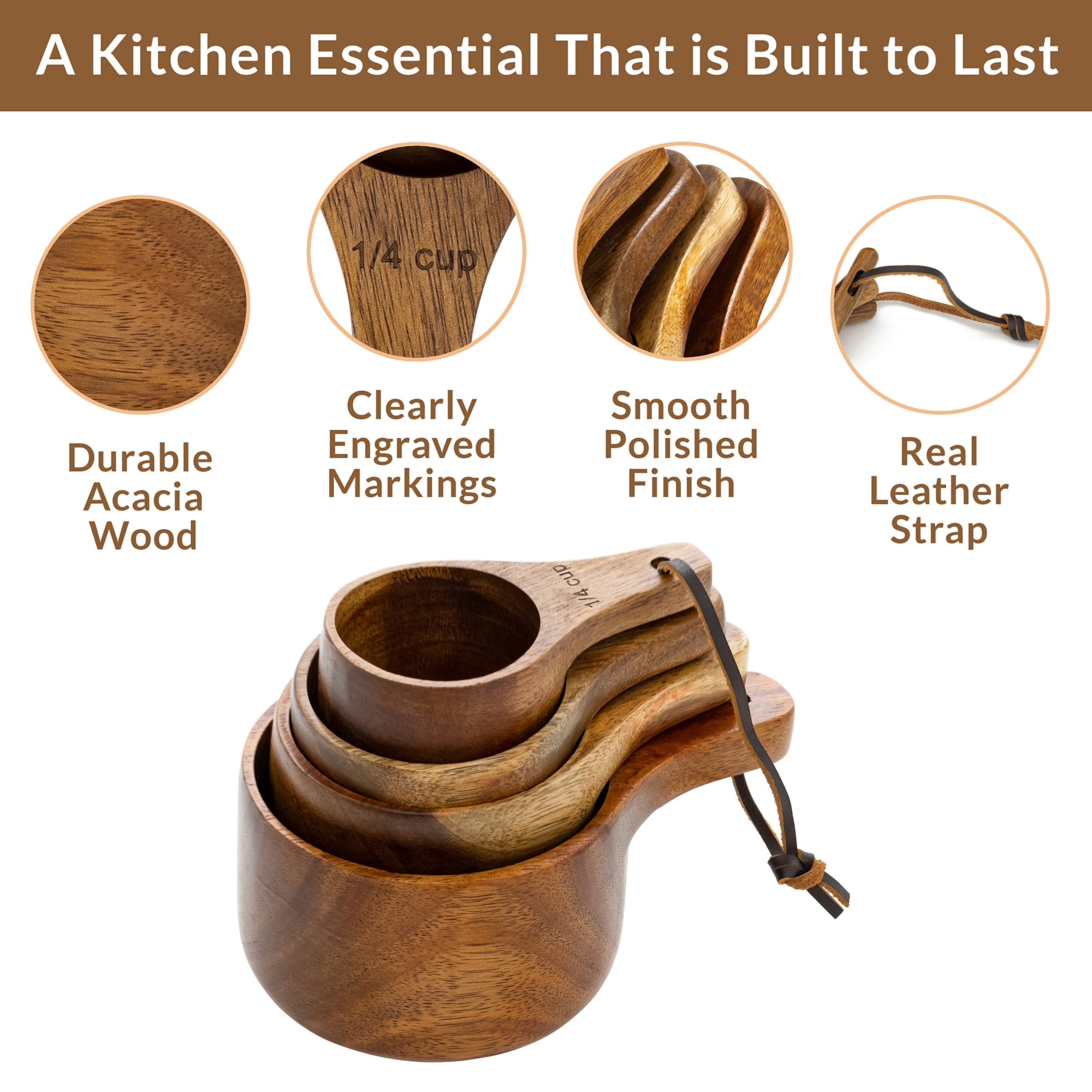 Covie wooden one-third cup measuring cup, laser-engraved for long-lasting readability.