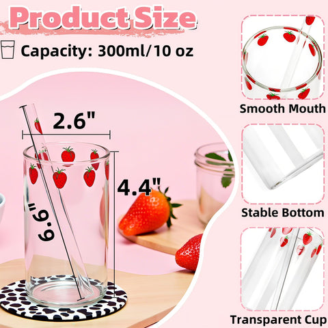 Covzoe strawberry pattern details on glass cups add cute charm.