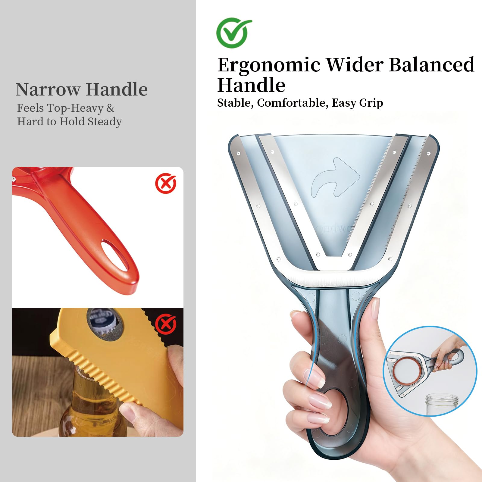 Cowbright jar opener's sawtooth grip firmly grips lids without slipping