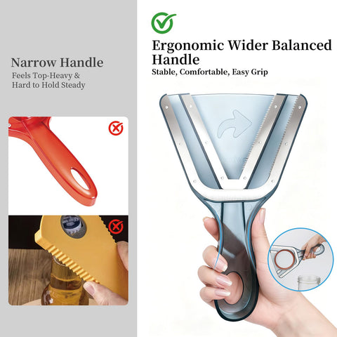 Cowbright jar opener's sawtooth grip firmly grips lids without slipping
