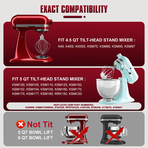 Cowbright whisk fits KitchenAid tilt-head models with fast snap-on installation.