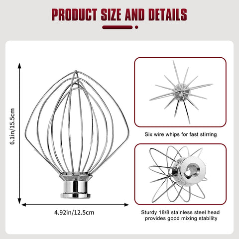 Six-wire design delivers airy textures for whipped toppings and light frostings.