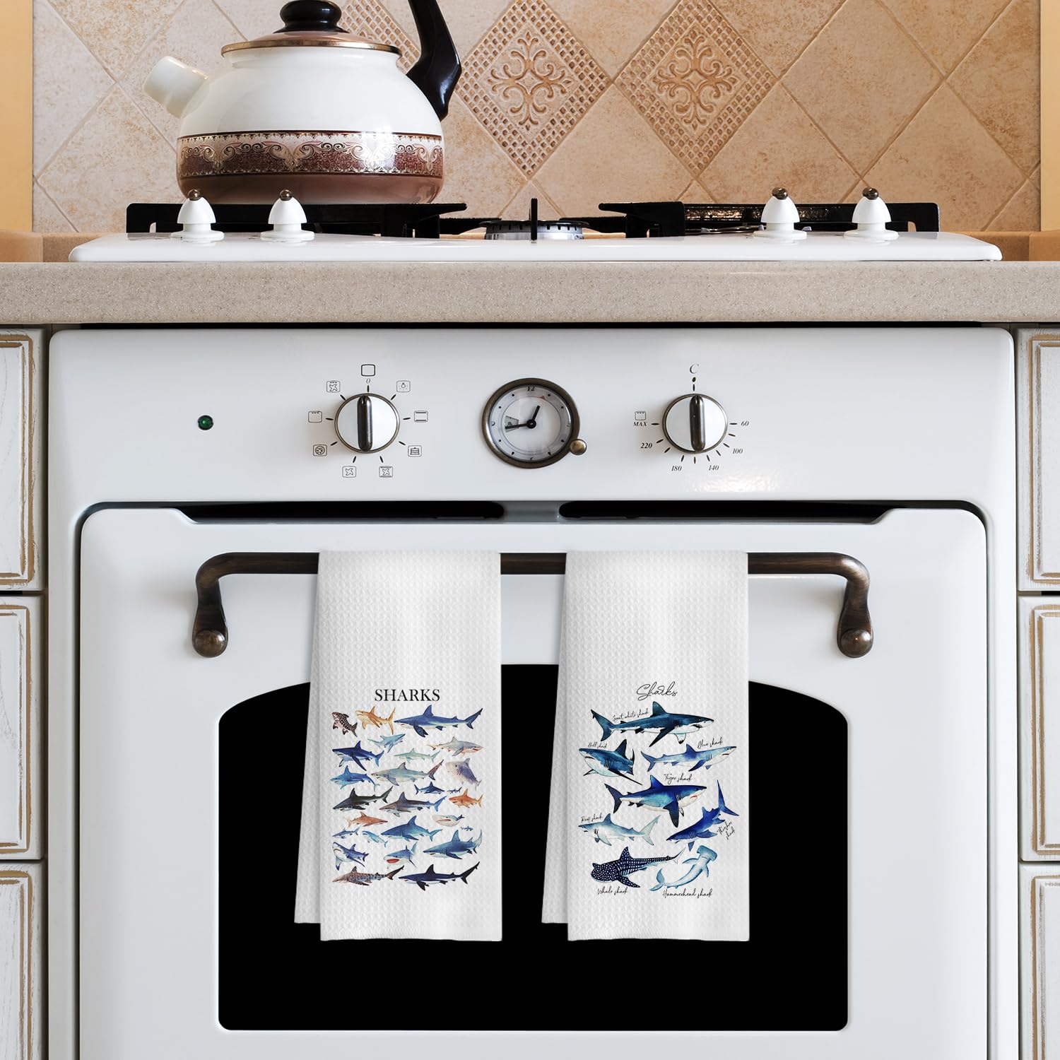 COWEB Shark Towels decorative-hand-towels add ocean-inspired flair to any space.