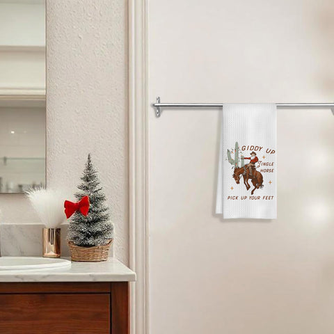 COWEB Western Christmas towels as kitchen decor with festive Western flair