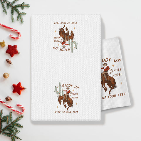 COWEB Western Christmas towels on counter adding rustic charm and everyday wiping