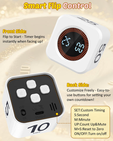 COWVTUJ timer cube set to 25-minute Pomodoro for deep work.