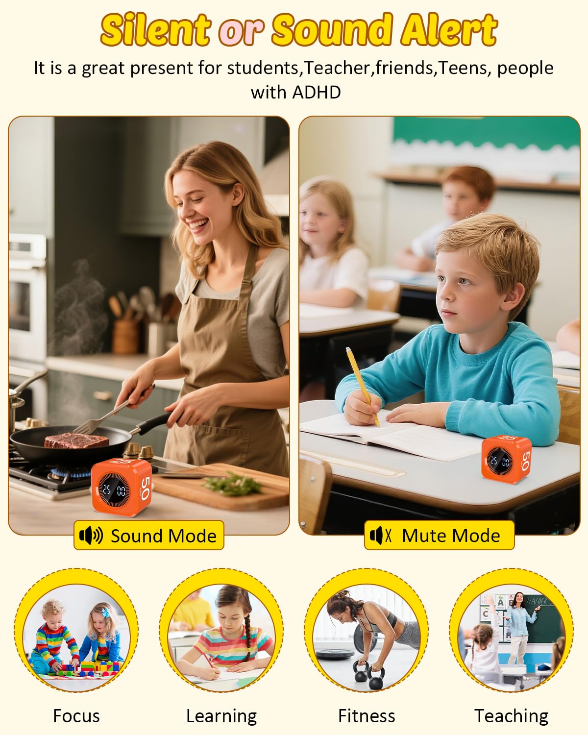 COWVTUJ Pomodoro Timer Cube compact size for travel and classroom carry.