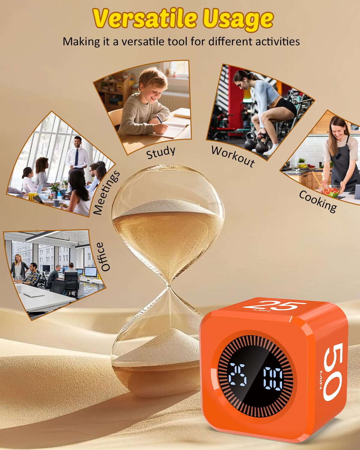 COWVTUJ Pomodoro Timer Cube silent mode for quiet study.