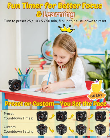 Cowvtuj Timer Cube top view highlights easy-to-access controls for fast sessions