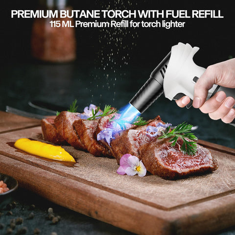 CoYlBod kitchen torch with rotating head enables precise heating from any angle.