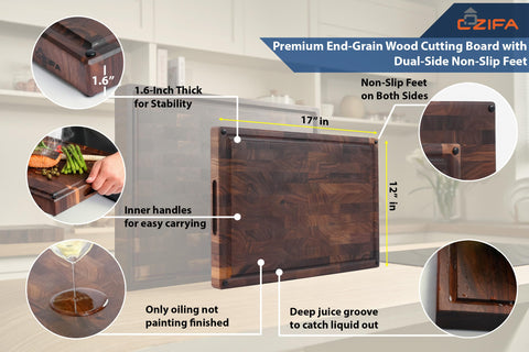 COZIFA end grain walnut board suited for knife-friendly prep