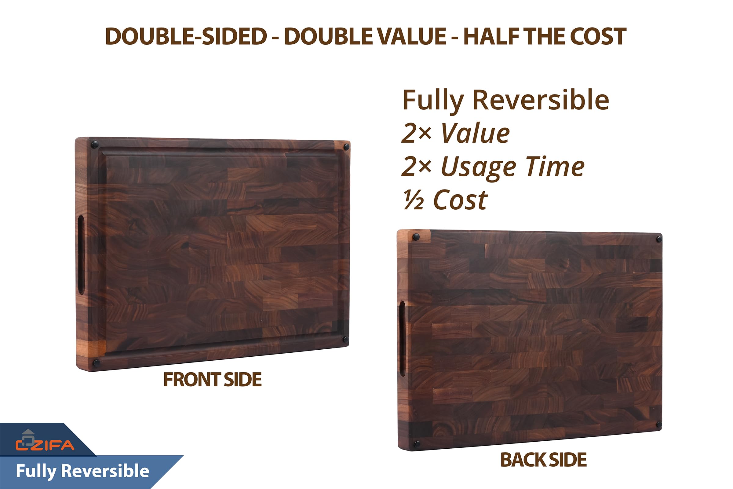 COZIFA walnut board with inner handles for easy lifting