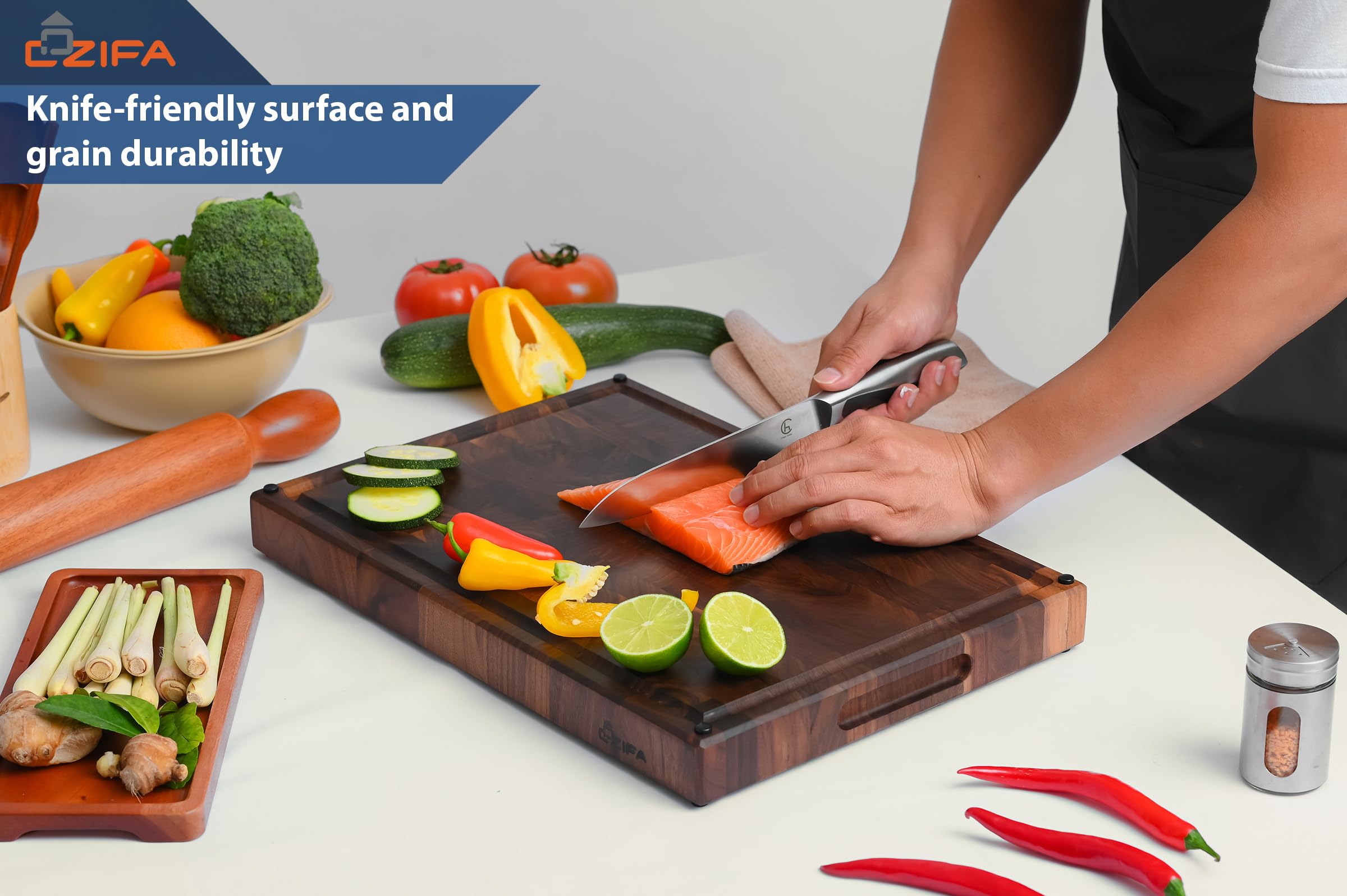 COZIFA knife-friendly surface protects blades during chopping