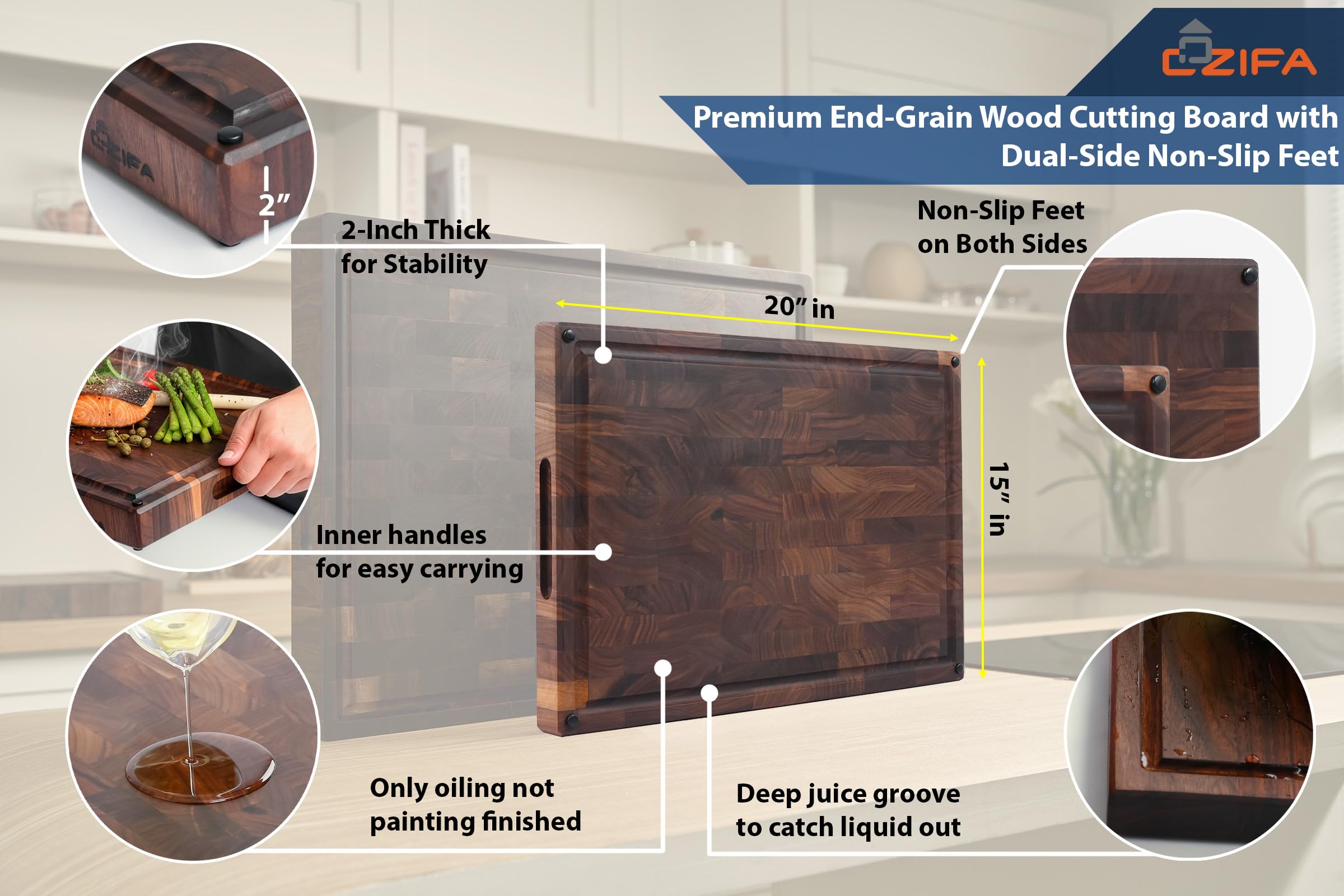 Cozifa end grain surface protects knives for longer blade life
