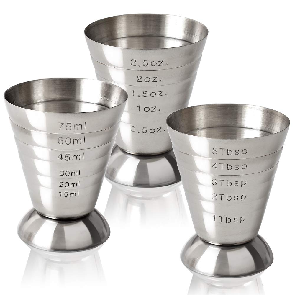 Cozihom pack of two cocktail jiggers designed for accurate mixing.