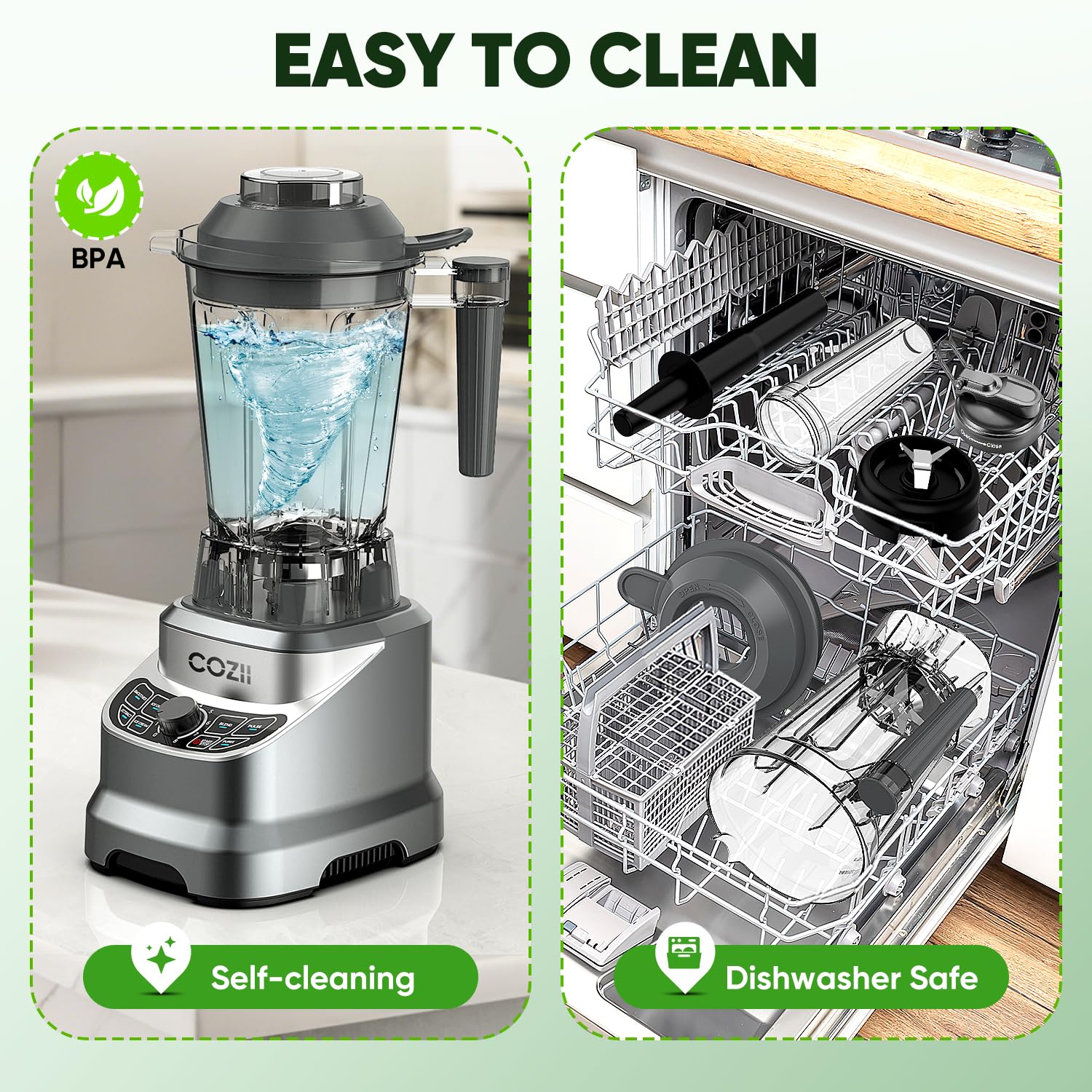 COZII dishwasher-safe components simplify post-use cleaning routines