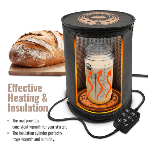 Cozy Bread insulated cylinder keeps a consistent environment during fermentation.