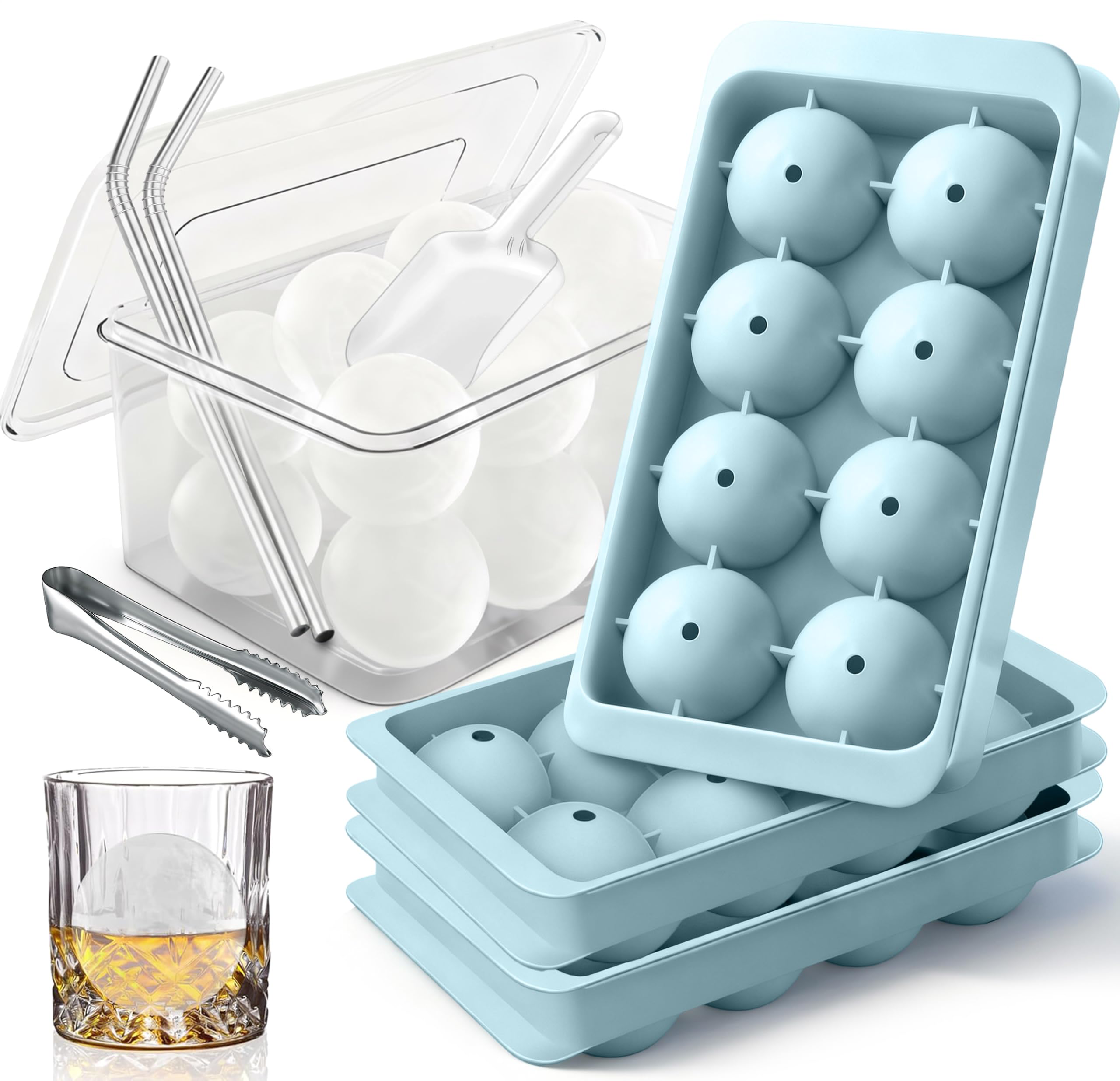 Cozy Kitchen Essentials 3-pack round ice tray with 8-ball molds for slow-melting whiskey ice