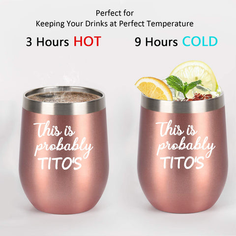 CozyHome Tito's wine tumbler closeup reveals durable 18/8 stainless steel.