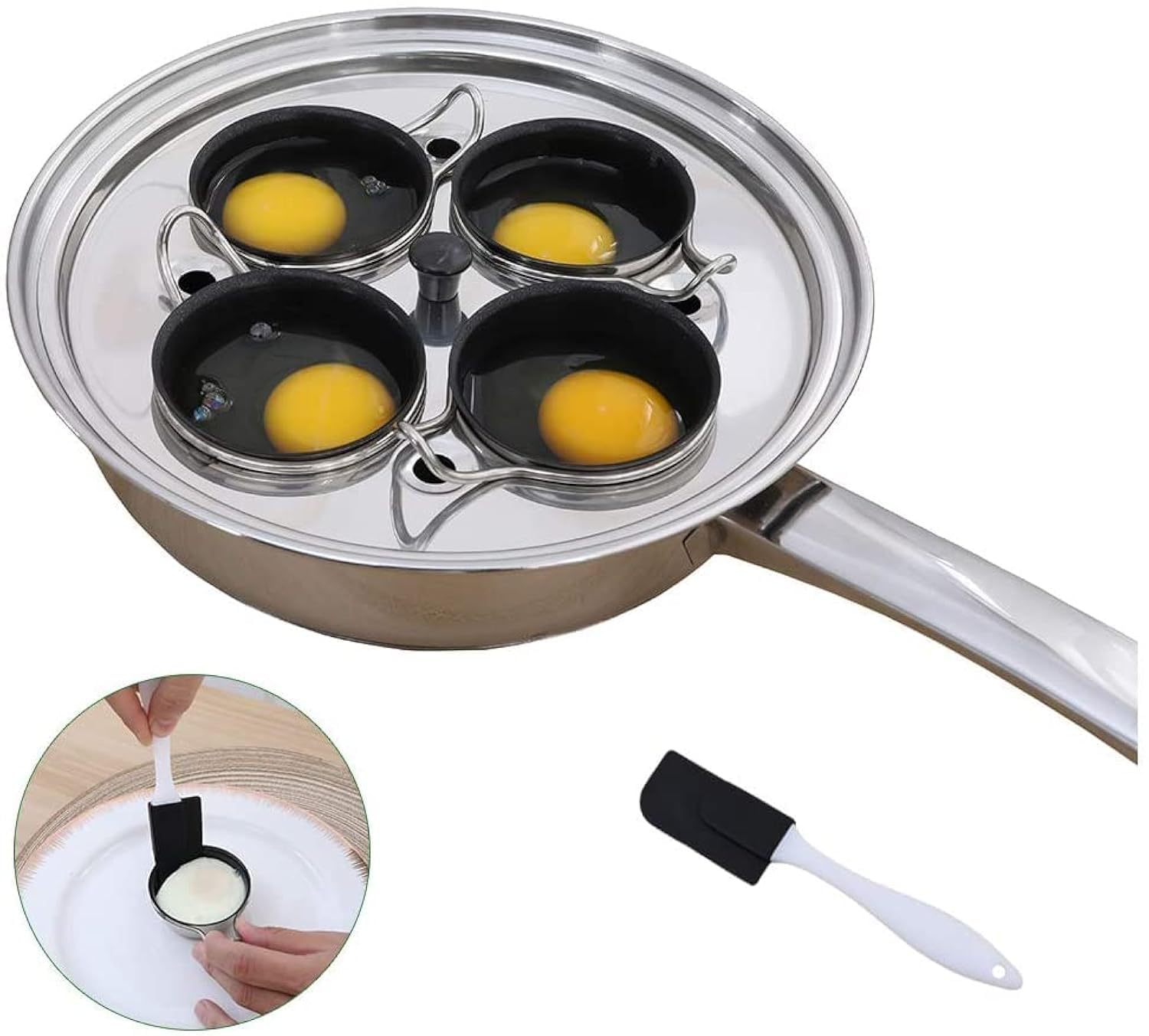 CozyKit 4-cup egg poacher pan top view with four-egg capacity for quick family breakfasts
