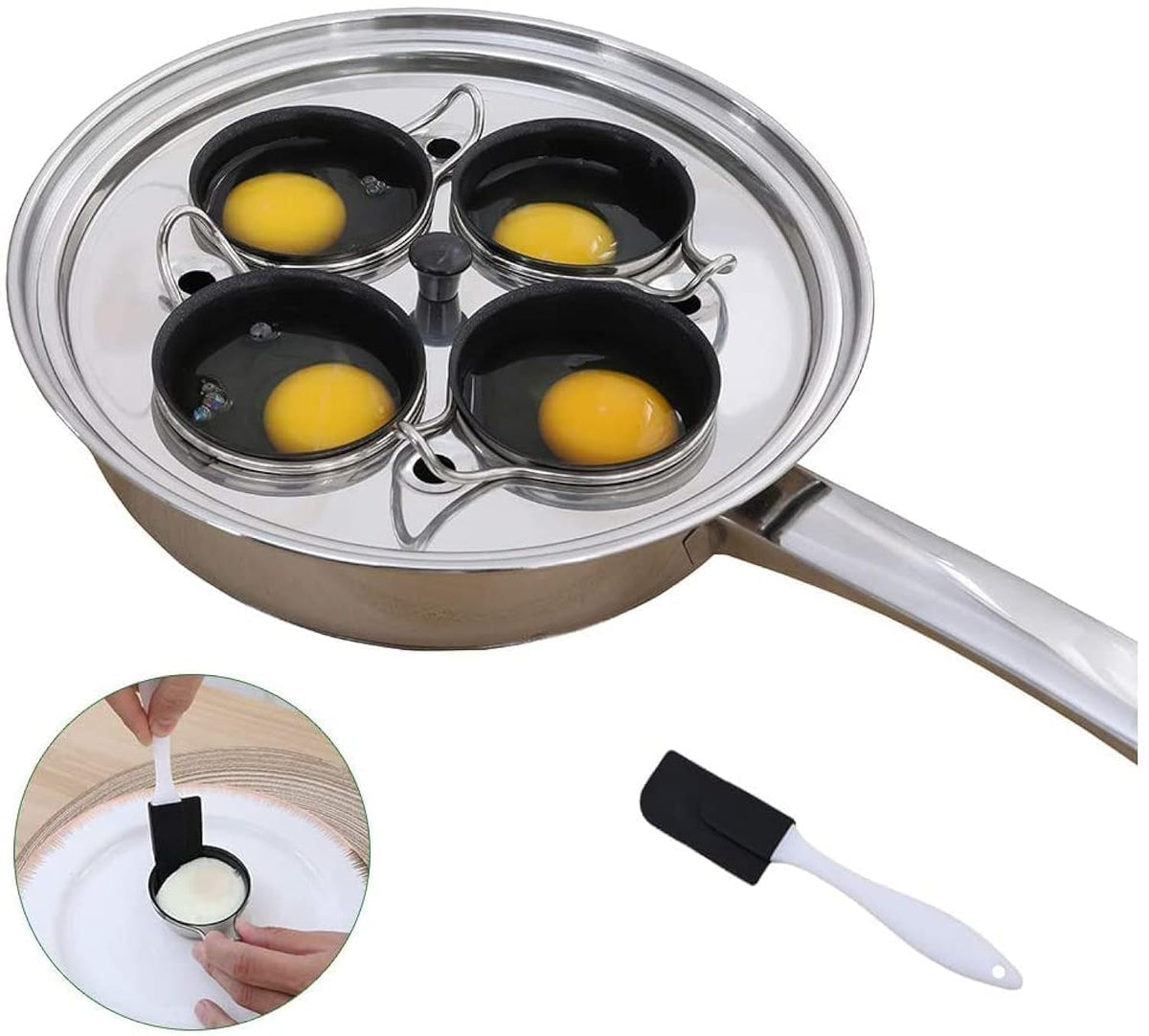 CozyKit 4-cup egg poacher pan top view with four-egg capacity for quick family breakfasts