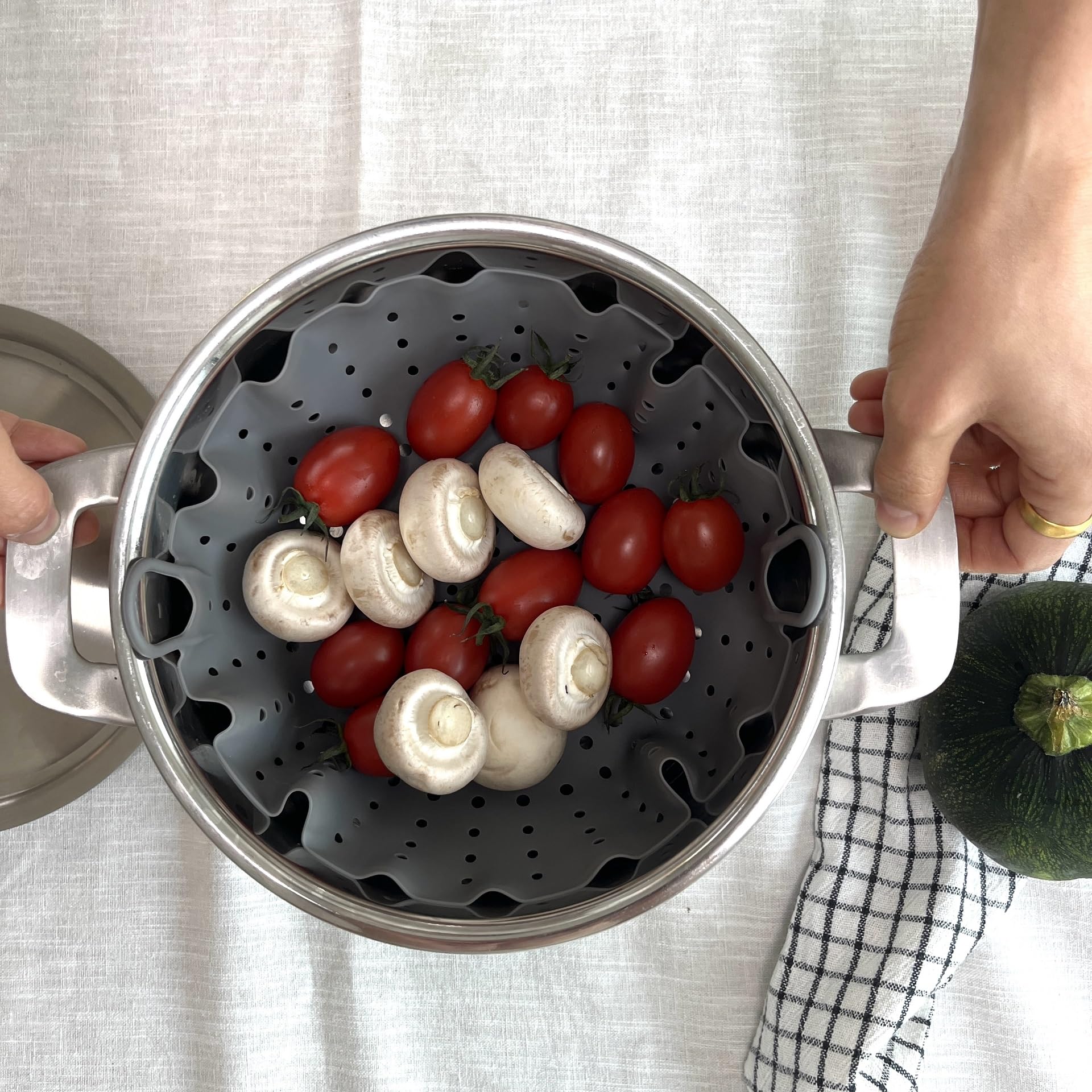 Cozymomdeco compact gray steamer for kitchen setup.