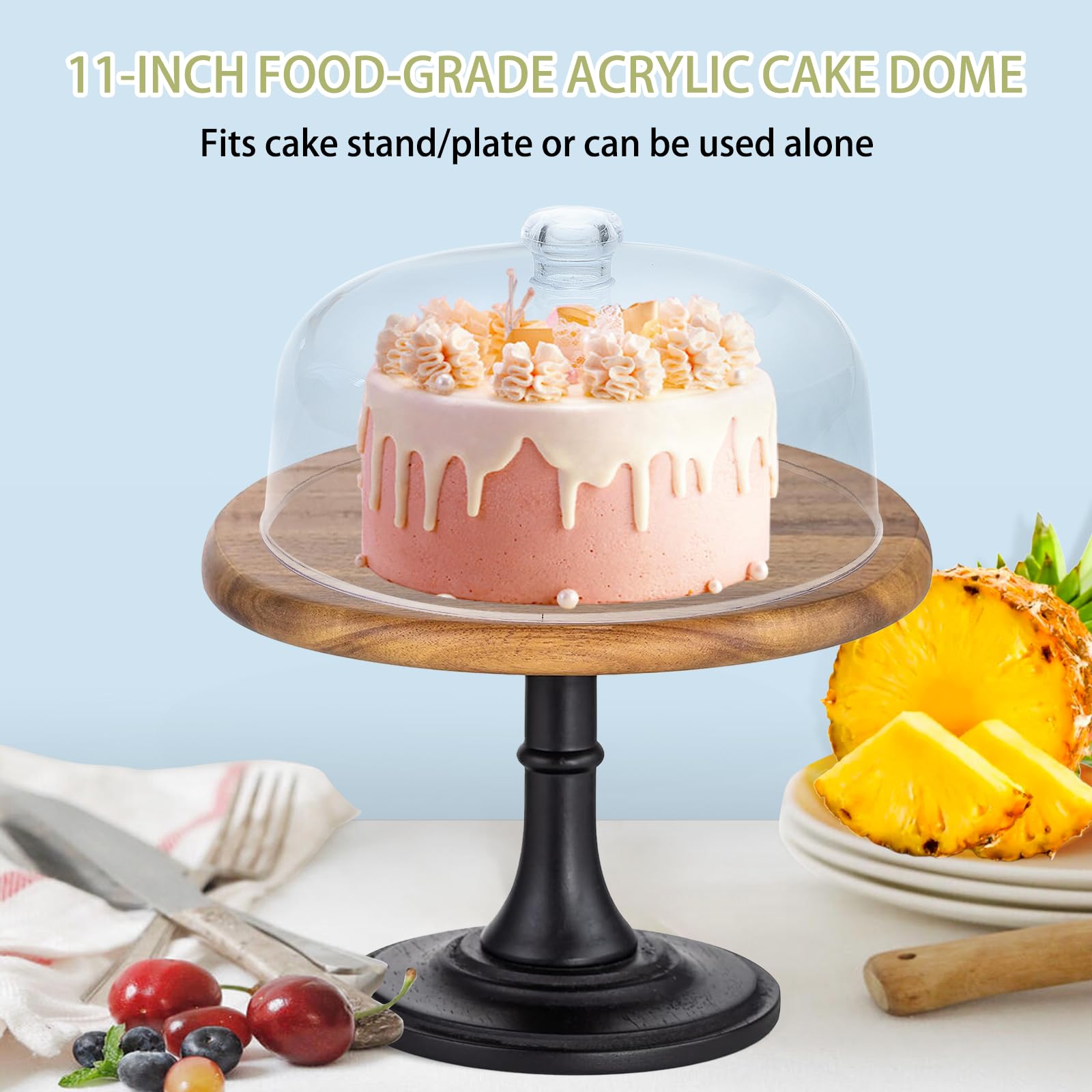 CozyState acrylic cake dome shows dessert with high clarity