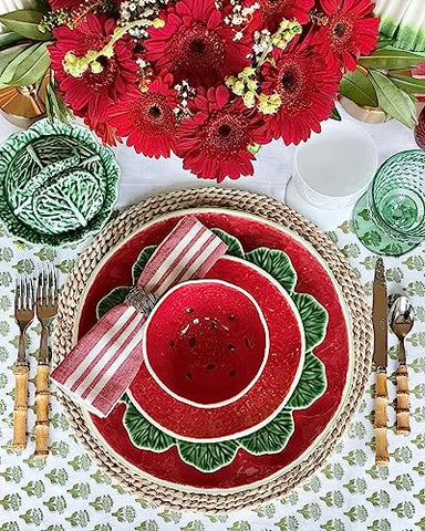 CPC Cotton Print Club washable tablecloth laid flat for quick cleanup