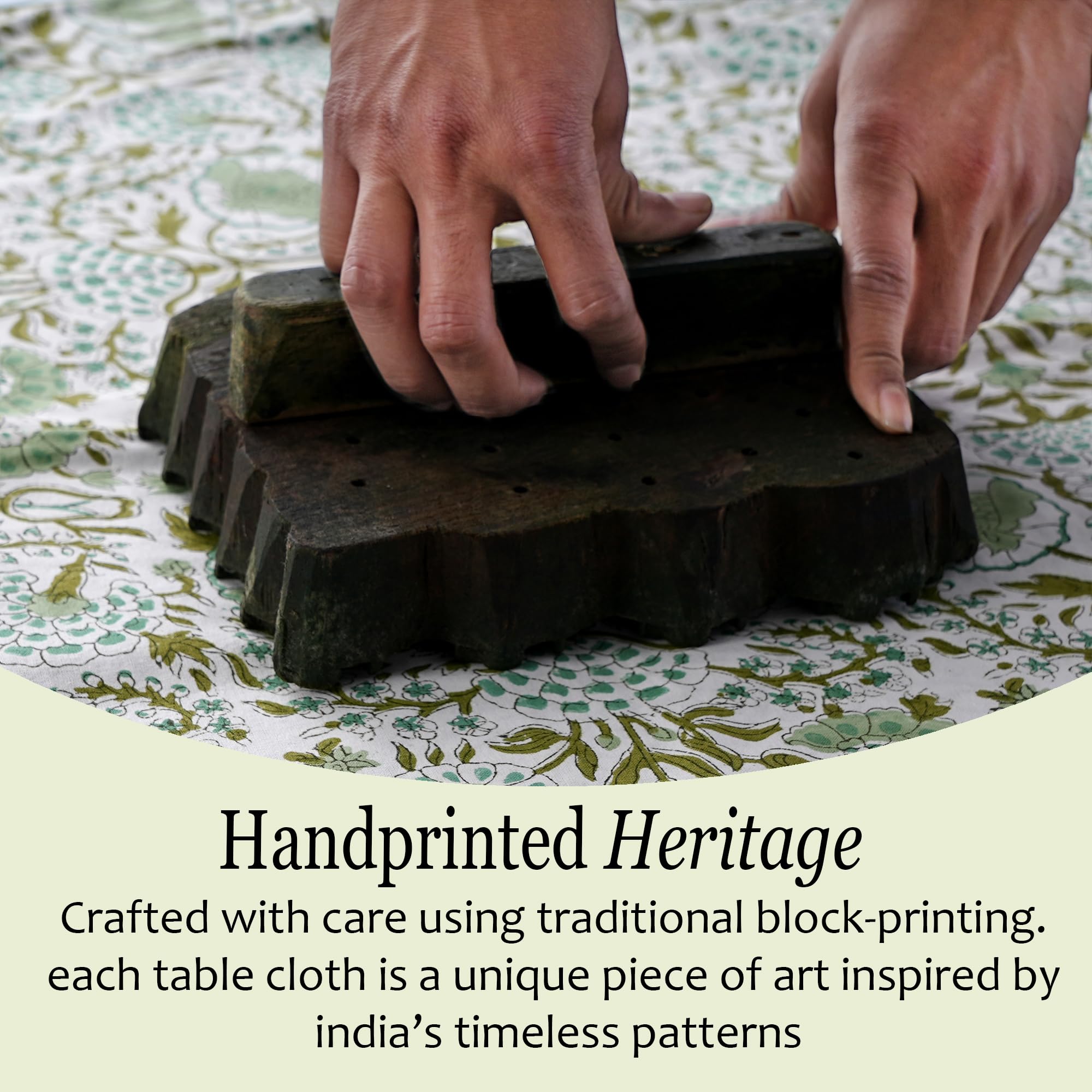 CPC Tablecloth Agate Green folded edge detail, neat finish and durability.