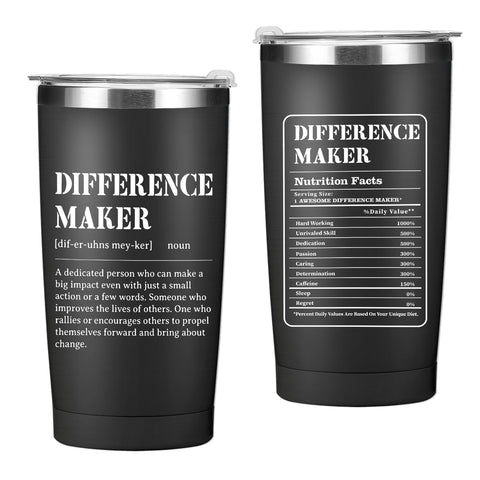 CQM Difference Maker tumbler front view, durable stainless steel for everyday use.