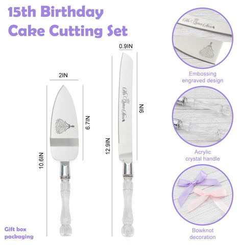 CQNET Mis Quince Años acrylic crystal-handle server offers stylish function and grip.
