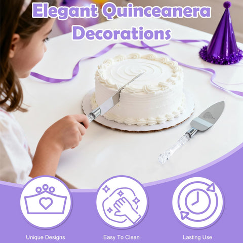 CQNET Mis Quince Años embossed-design knife with crystal-handle adds festive detail.