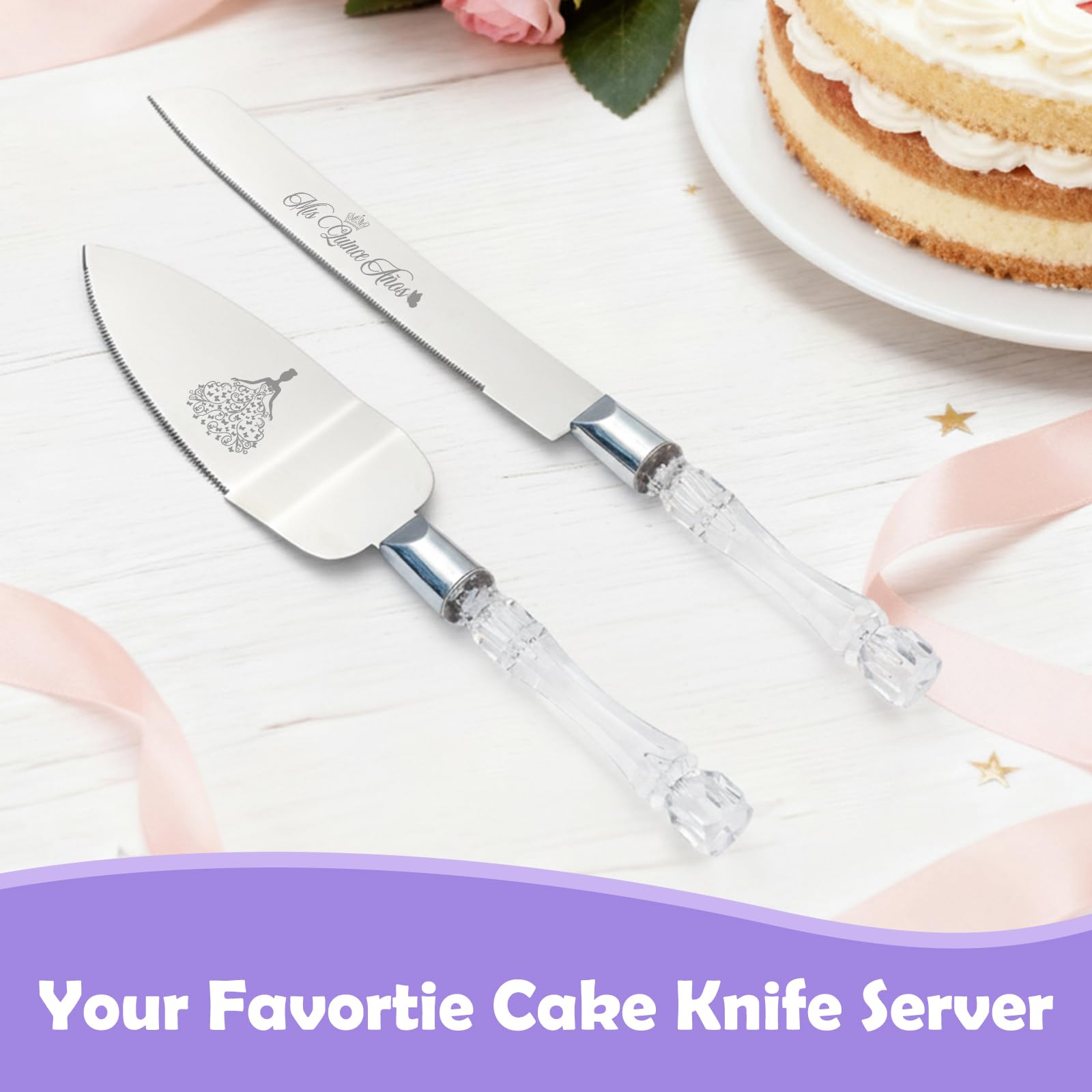 CQNET Mis Quince Años knife measures 12.9 inches for confident cutting.