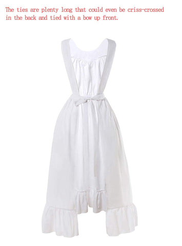 CR ROLECOS White Vintage Maid Apron back view showing long ties for a secure bow.
