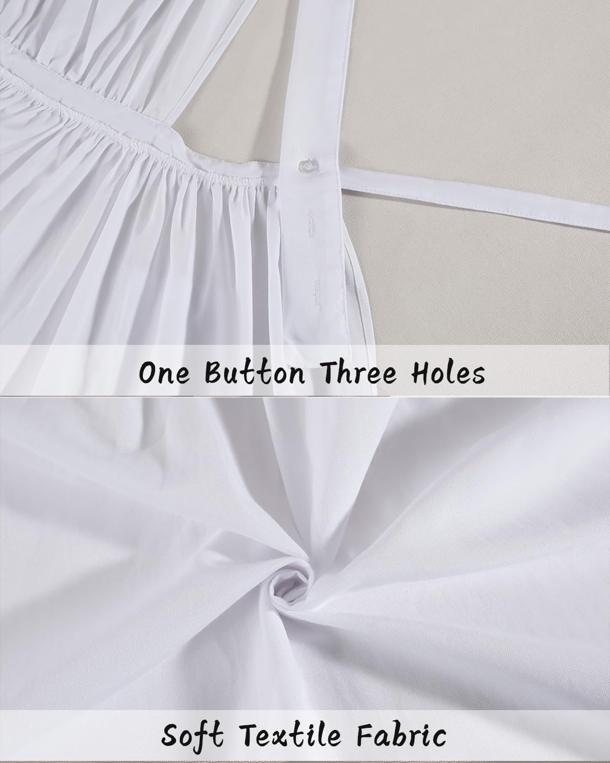 CR ROLECOS White Vintage Maid Apron ruffle detail at hem for vintage charm.
