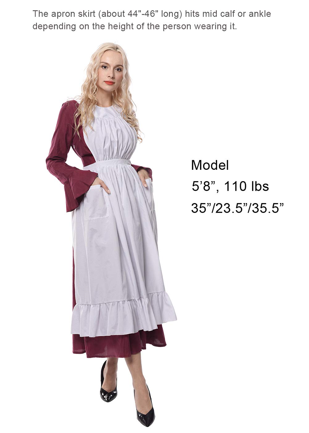 CR ROLECOS White Vintage Maid Apron close-up of durable stitching and ties.