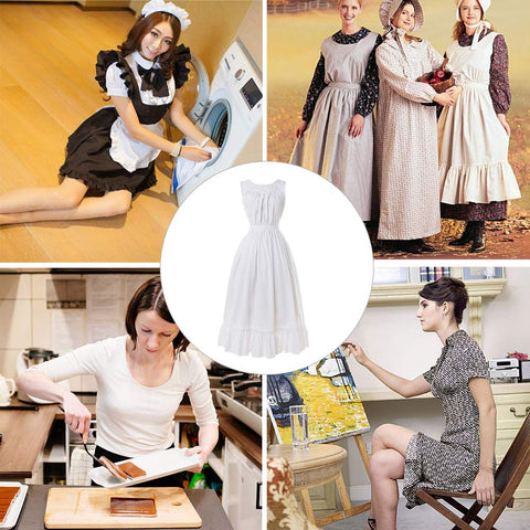 CR ROLECOS White Vintage Maid Apron waist-adjustment detail for two-height length control.