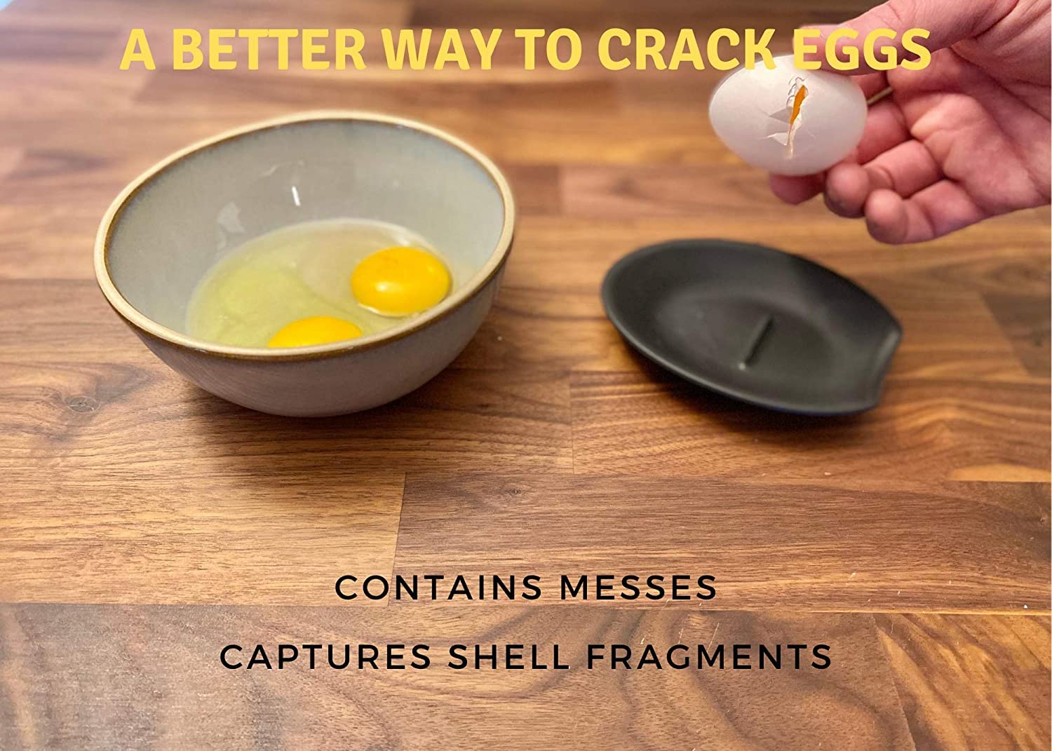 Crack'em Original Contained-Mess Egg Cracker keeps whites in place during cracking.