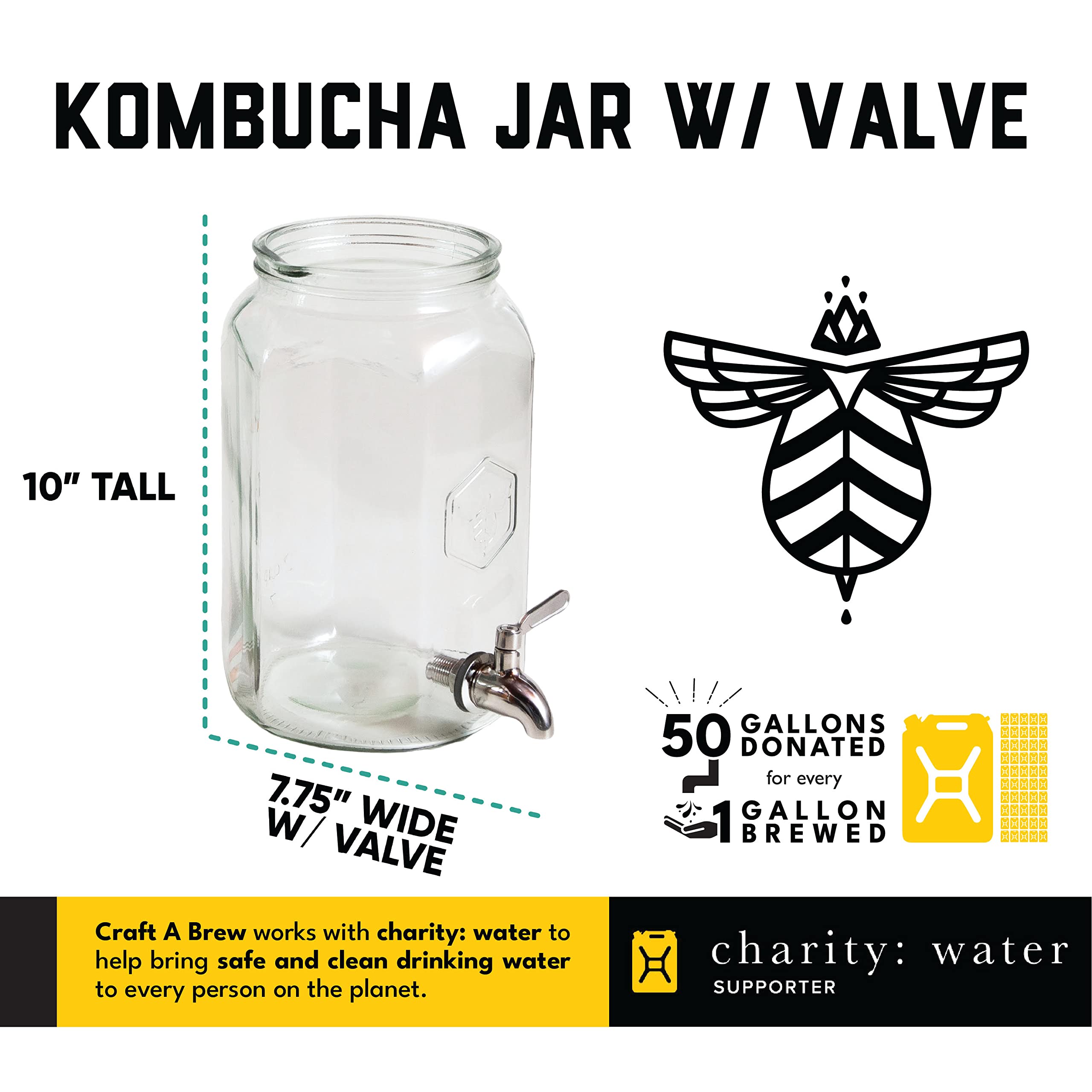 Craft A Brew glass jar with embossed bee logo for premium look