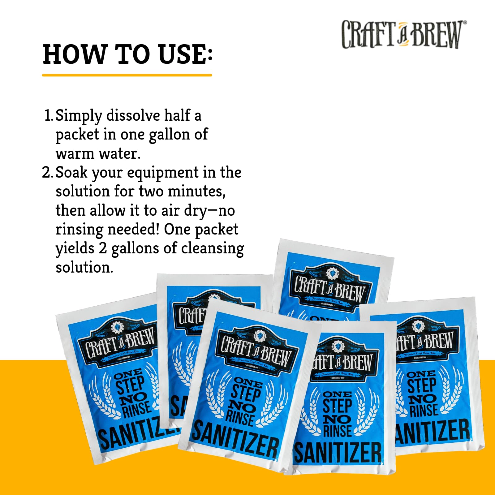 Craft A Brew pack of 6 packets for convenient homebrew cleaning supplies.