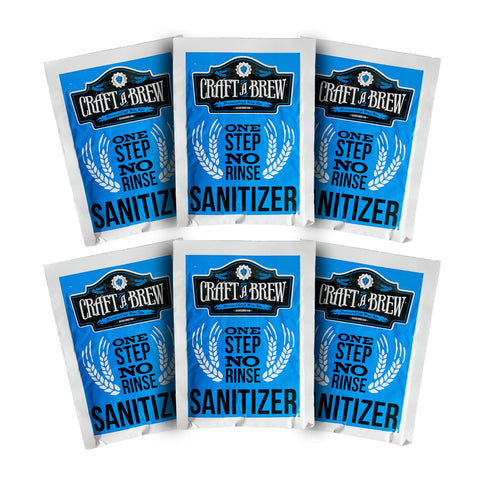 Craft A Brew single-use cleaning packet dissolving in warm water for quick gear sanitation.