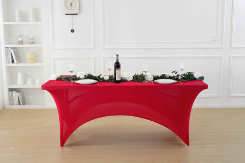 Craft And Party 2-pack 6ft red spandex tablecloth washable for quick cleanup.