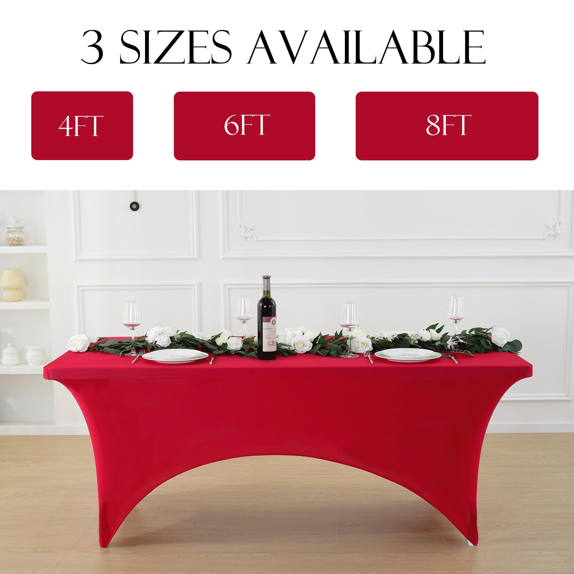 Craft And Party 2-pack 6ft red spandex tablecloth wrinkle-free finish after every use.