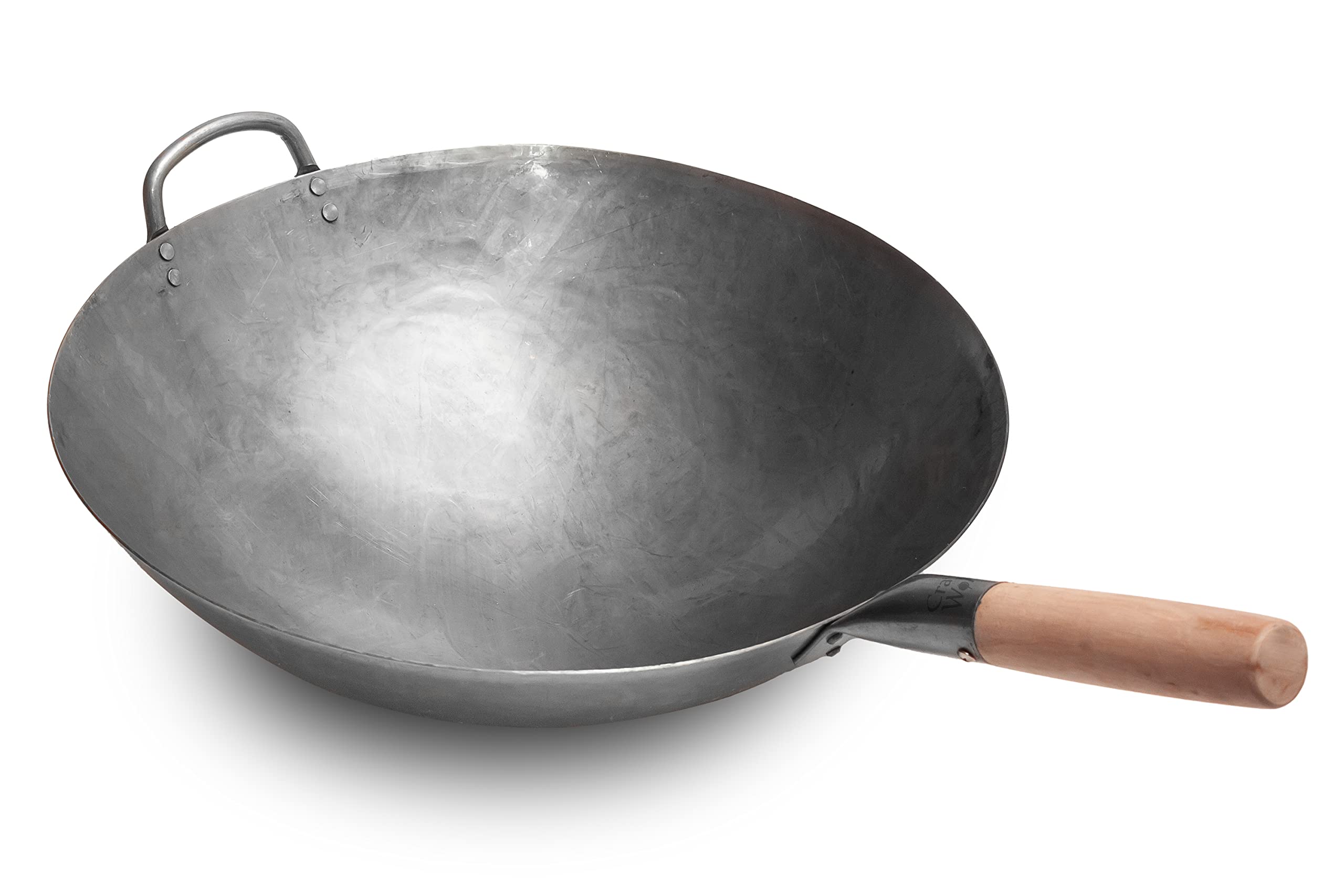 Craft Wok Big 16 Inch hammered carbon steel round bottom close-up for high-heat searing.