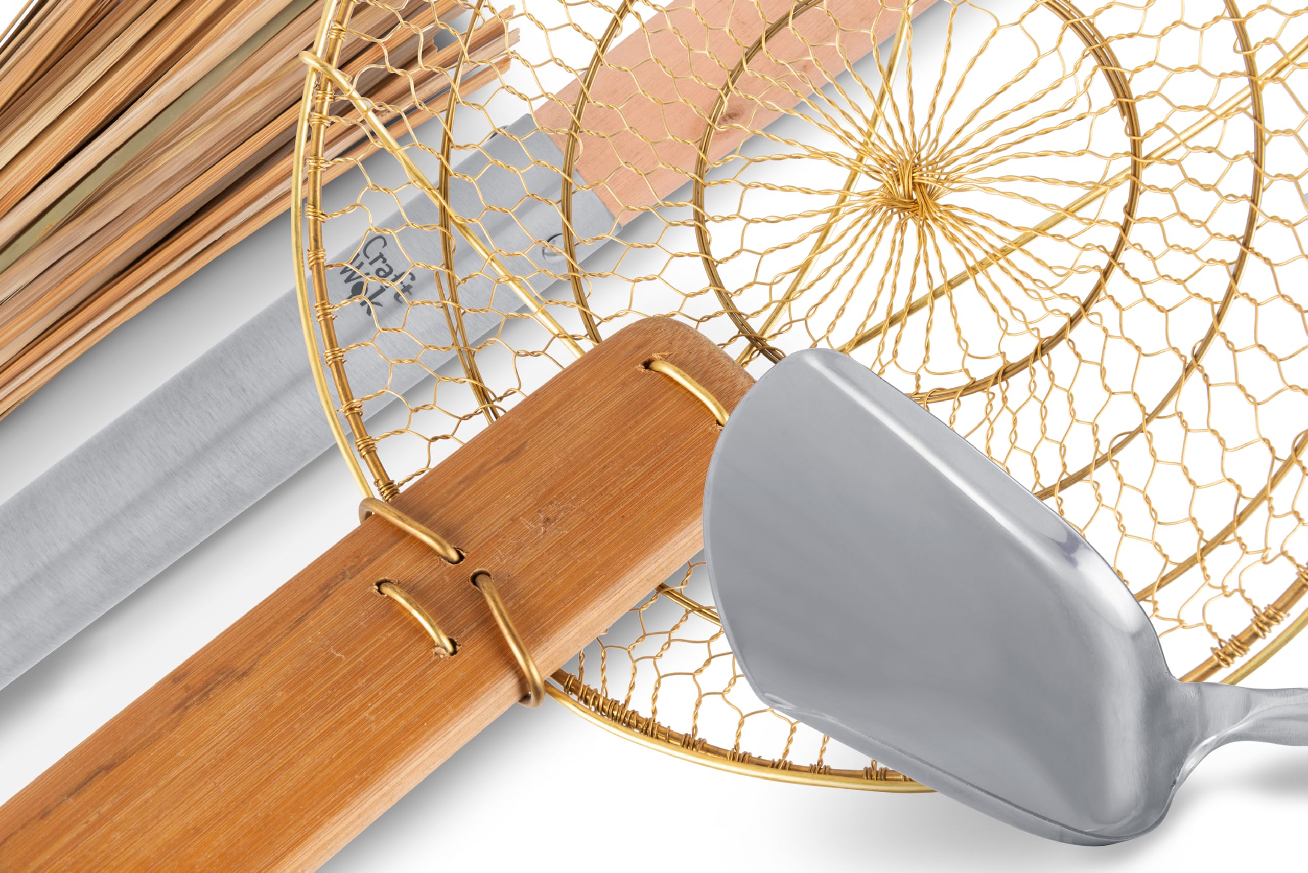 Craft Wok Tools 4-Piece Set bamboo cleaning brush preserving wok seasoning while cleaning.